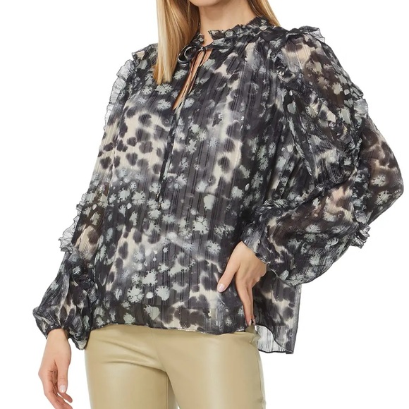 Marie Oliver Tops - Marie Oliver Silk Haley Blouse in Jade Speckle - Size Medium